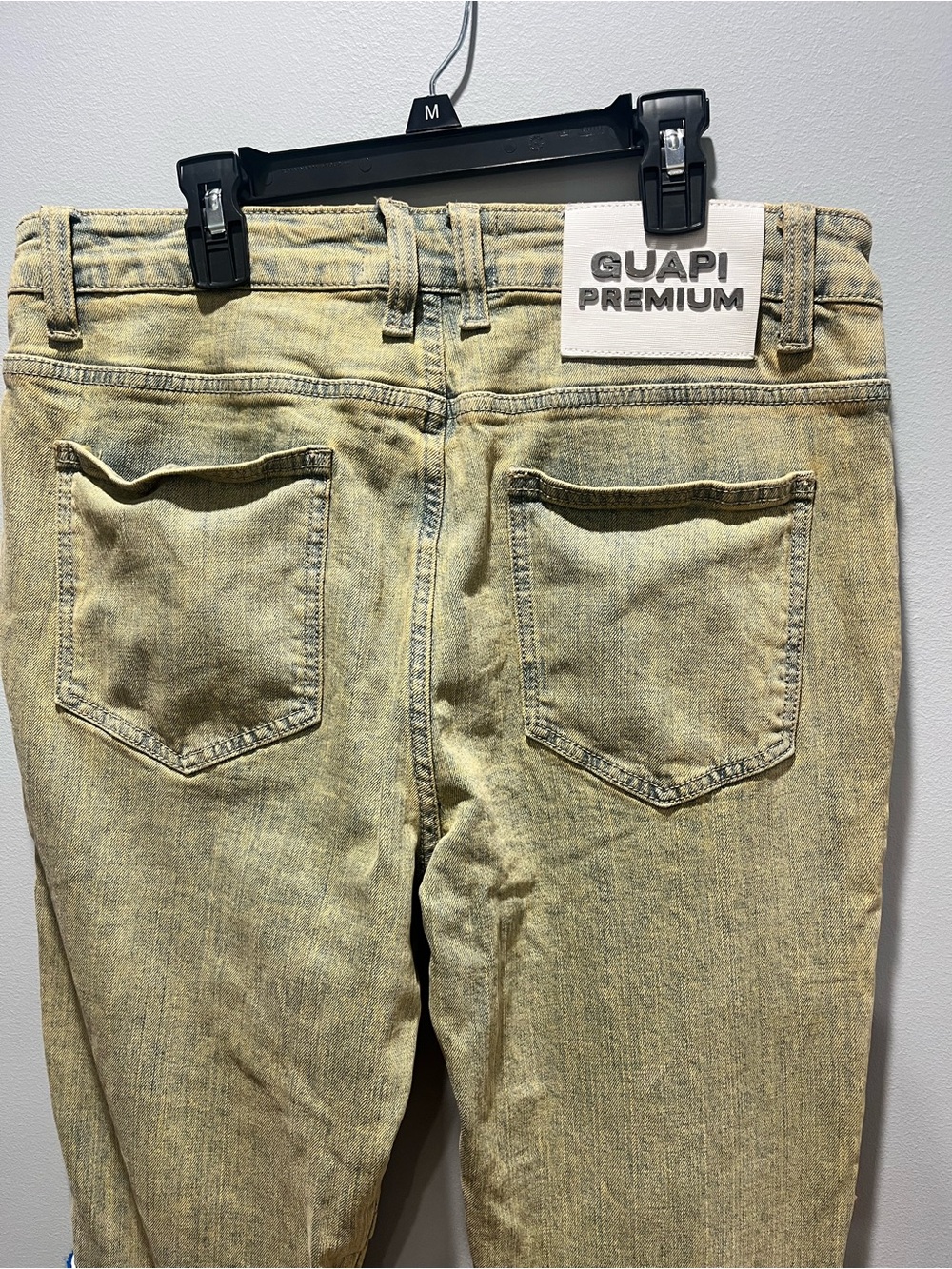 GUAPI Vintage Flowers Denim Stacked Jeans Men’s Size 34 Khaki Patchwork Flared - Picture 12 of 16
